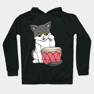 Beautiful cat is playing the drum Hoodie